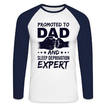 Promoted to Dad Father's Day Dad Father Gift - Unisex Long Sleeve Baseball T-Shirt - white/navy - Front - Nik (191cm)
