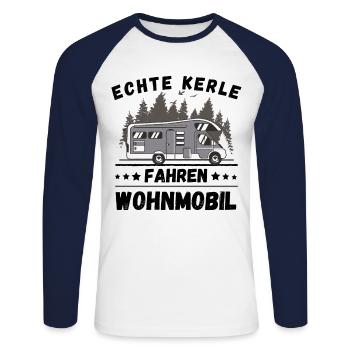 Echte Kerle fahren Wohnmobil Camping Camper - Unisex Baseballshirt langarm - Weiß/Navy - Vorne - Nik (191cm)