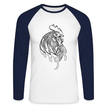 Hahn Tattoo Design Hühnerzucht auf dem Bauernhof - Unisex Baseballshirt langarm - Weiß/Navy - Vorne - Nik (191cm)