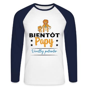 Homme Bientôt Papy Cadeau Futur Papy Grand-Père - T-shirt baseball manches longues Homme - blanc/marine - Devant - Nik (191cm)