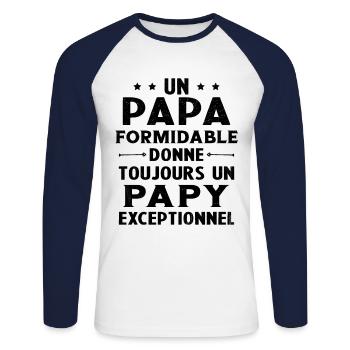 Un papa formidable - Papy exceptionnel Cadeau - T-shirt baseball manches longues Homme - blanc/marine - Devant - Nik (191cm)