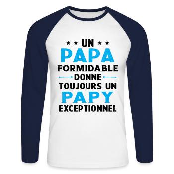 Un papa formidable - Papy exceptionnel Cadeau - T-shirt baseball manches longues Homme - blanc/marine - Devant - Nik (191cm)