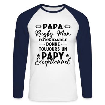 Papa Rugbyman Formidable Papy Exceptionnel Cadeau - T-shirt baseball manches longues Homme - blanc/marine - Devant - Nik (191cm)