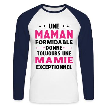 Cadeau pour Grand-Mère - Une Mamie Exceptionnelle - T-shirt baseball manches longues Homme - blanc/marine - Devant - Nik (191cm)