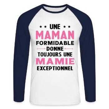 Cadeau pour Grand-Mère - Une Mamie Exceptionnelle - T-shirt baseball manches longues Homme - blanc/marine - Devant - Nik (191cm)