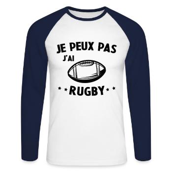 Je Peux Pas J'ai Rugby - T-shirt baseball manches longues Homme - blanc/marine - Devant - Nik (191cm)
