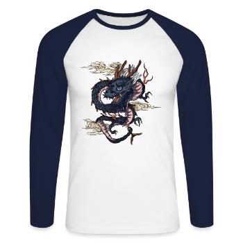 Dragon Japan China Style Dragon Design Asian - Unisex Long Sleeve Baseball T-Shirt - white/navy - Front - Nik (191cm)