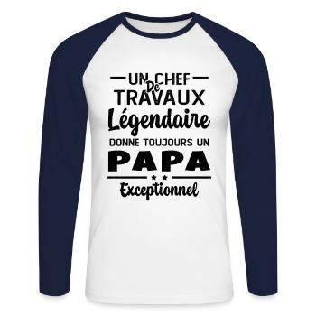 Chef de travaux légendaire drôle papa exceptionnel - T-shirt baseball manches longues Homme - blanc/marine - Devant - Nik (191cm)