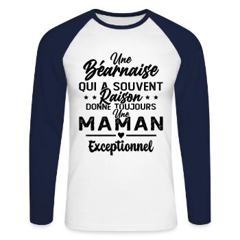Une Béarnaise Toujours Raison Drôle Maman Cadeau - T-shirt baseball manches longues Homme - blanc/marine - Devant - Nik (191cm)