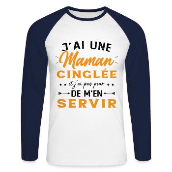 J'ai Une Maman Cinglée Humour Cadeau Pour Mère - T-shirt baseball manches longues Homme - blanc/marine - Devant - Nik (191cm)