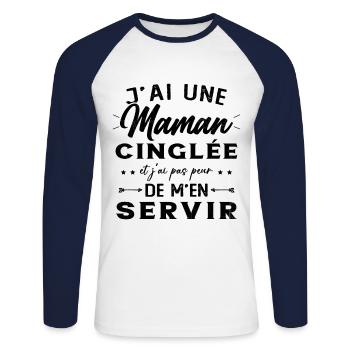 J'ai Une Maman Cinglée Humour Cadeau Pour Mère - T-shirt baseball manches longues Homme - blanc/marine - Devant - Nik (191cm)