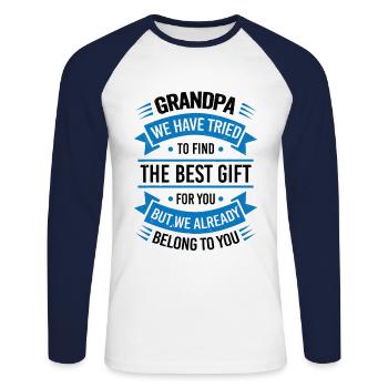 Grandpa we tried to find you the best gift - Unisex Long Sleeve Baseball T-Shirt - white/navy - Front - Nik (191cm)
