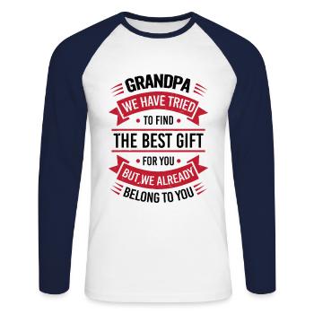 Grandpa we tried to find you the best gift - Unisex Long Sleeve Baseball T-Shirt - white/navy - Front - Nik (191cm)