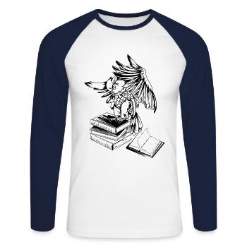 Owl Reading Books Literature Inspires Library - Unisex Long Sleeve Baseball T-Shirt - white/navy - Front - Nik (191cm)
