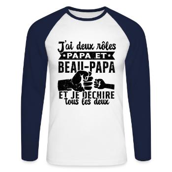 J'ai Deux Titres Papa et Beau Papa Cadeau - T-shirt baseball manches longues Homme - blanc/marine - Devant - Nik (191cm)