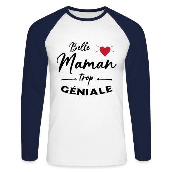 Belle Maman trop geniale / fête des mères - T-shirt baseball manches longues Homme - blanc/marine - Devant - Nik (191cm)