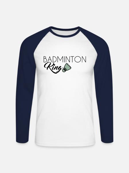 Badminton King - Unisex Baseballshirt langarm - Weiß/Navy