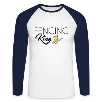 Roi de l’escrime - T-shirt baseball manches longues Homme - blanc/marine - Devant - Nik (191cm)