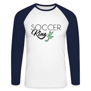 Fußball King - Unisex Baseballshirt langarm - Weiß/Navy - Vorne - Nik (191cm)