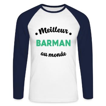 Le meilleur barman au monde Cadeau Papa Papi Homme - T-shirt baseball manches longues Homme - blanc/marine - Devant - Nik (191cm)