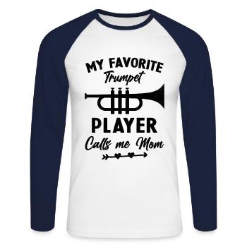 Frau, meine Lieblingstrompeterin, nennt mich Mama - Unisex Baseballshirt langarm - Weiß/Navy - Vorne - Nik (191cm)