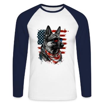 patriotischer Schäferhund Amerikanische Flagge - Unisex Baseballshirt langarm - Weiß/Navy - Vorne - Nik (191cm)