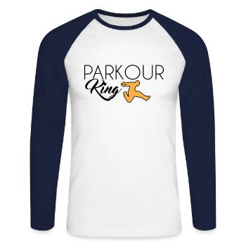 Roi Parkour - T-shirt baseball manches longues Homme - blanc/marine - Devant - Nik (191cm)