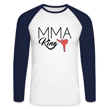Roi MMA - T-shirt baseball manches longues Homme - blanc/marine - Devant - Nik (191cm)
