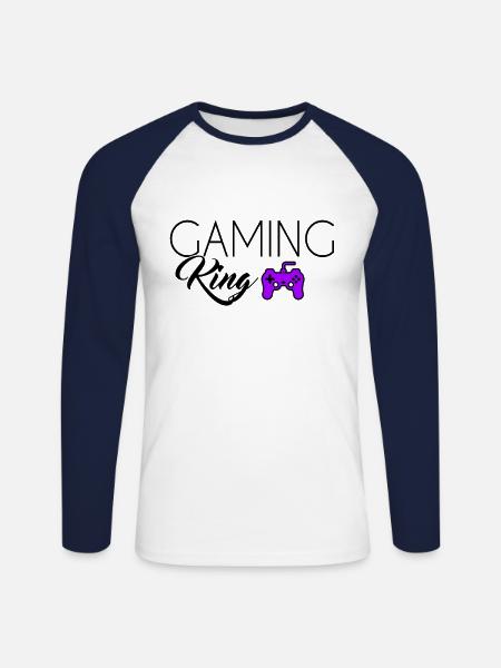 Gaming King - Unisex Long Sleeve Baseball T-Shirt - white/navy