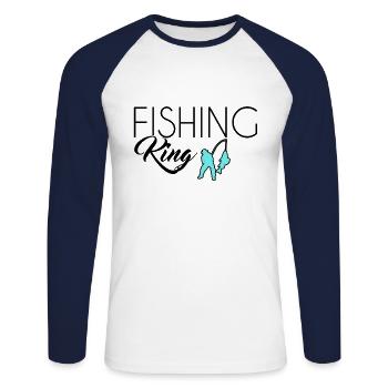 Roi de la pêche - T-shirt baseball manches longues Homme - blanc/marine - Devant - Nik (191cm)