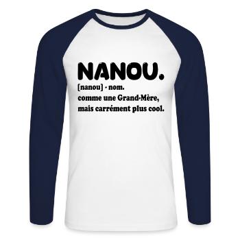 Nanou Grands Meres Drole pour Adorable Nanou - T-shirt baseball manches longues Homme - blanc/marine - Devant - Nik (191cm)