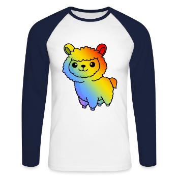Alpaka Comic Tier - Unisex Baseballshirt langarm - Weiß/Navy - Vorne - Nik (191cm)