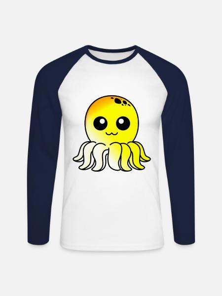 Krake Comic Tier - Unisex Baseballshirt langarm - Weiß/Navy