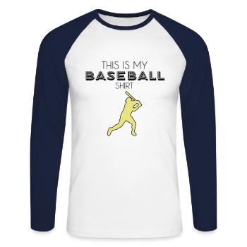 Chemise de baseball - T-shirt baseball manches longues Homme - blanc/marine - Devant - Nik (191cm)