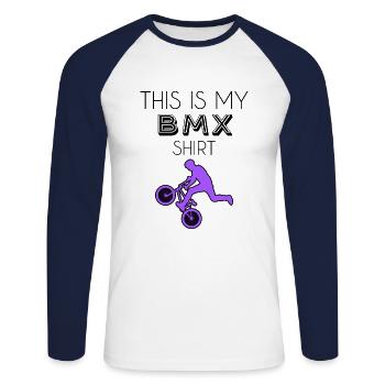 BMX Shirt - Unisex Long Sleeve Baseball T-Shirt - white/navy - Front - Nik (191cm)