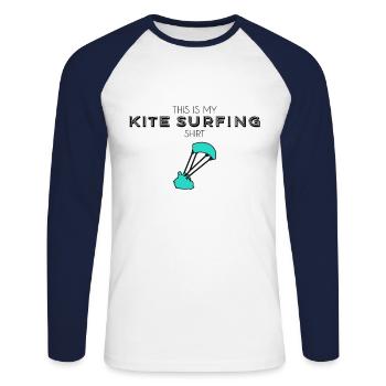 Kite Surfing Shirt - Unisex Baseballshirt langarm - Weiß/Navy - Vorne - Nik (191cm)