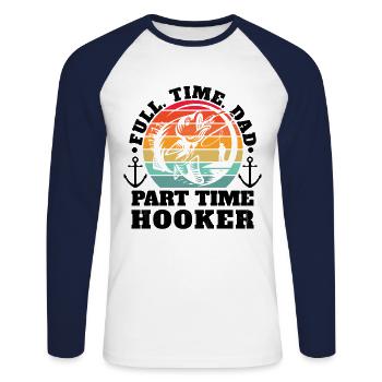 Hameçon à temps partiel Pêche Fête des pères - T-shirt baseball manches longues Homme - blanc/marine - Devant - Nik (191cm)