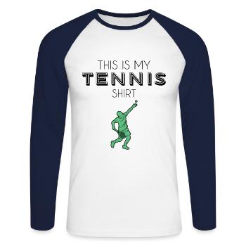 Chemise de tennis - T-shirt baseball manches longues Homme - blanc/marine - Devant - Nik (191cm)