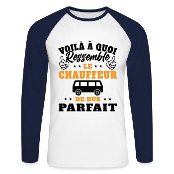 Chauffeur De Bus Parfait Humour Conducteur Cadeau - T-shirt baseball manches longues Homme - blanc/marine - Devant - Nik (191cm)