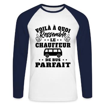 Chauffeur De Bus Parfait Humour Conducteur Cadeau - T-shirt baseball manches longues Homme - blanc/marine - Devant - Nik (191cm)