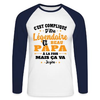 Légendaire et Beau Papa Cadeau Papa de l'année - T-shirt baseball manches longues Homme - blanc/marine - Devant - Nik (191cm)