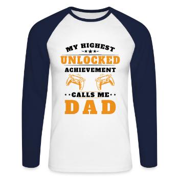 My highest unlocked success calls me dad - Unisex Long Sleeve Baseball T-Shirt - white/navy - Front - Nik (191cm)