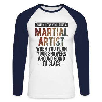 Mixed Martial Arts MMA - Unisex Baseballshirt langarm - Weiß/Navy - Vorne - Nik (191cm)
