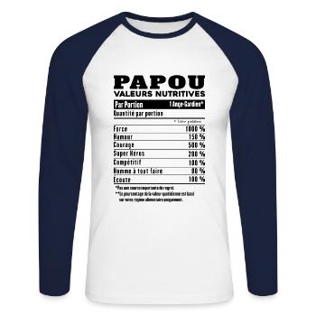 Cadeau papou humour papou valeurs nutritives - T-shirt baseball manches longues Homme - blanc/marine - Devant - Nik (191cm)