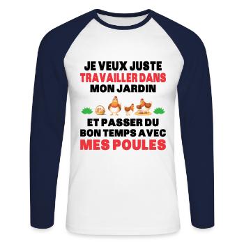 Passer Du Temps Avec Mes Poules Fermier Cadeau - T-shirt baseball manches longues Homme - blanc/marine - Devant - Nik (191cm)