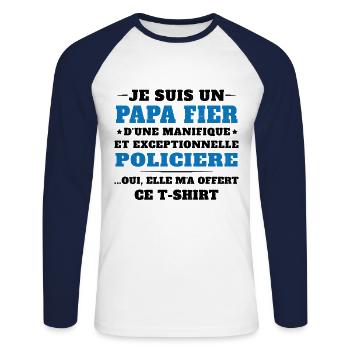 Je suis un Papa Fier d'une magnifique Policière - T-shirt baseball manches longues Homme - blanc/marine - Devant - Nik (191cm)