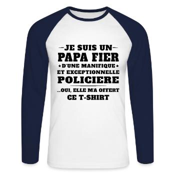 Je suis un Papa Fier d'une magnifique Policière - T-shirt baseball manches longues Homme - blanc/marine - Devant - Nik (191cm)