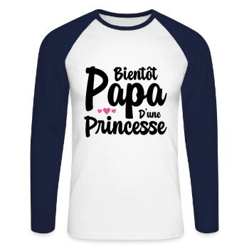 Bientôt Papa D'une Princesse Humour Cadeau - T-shirt baseball manches longues Homme - blanc/marine - Devant - Nik (191cm)