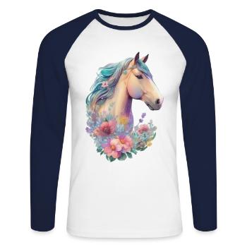 Das Pferd Mädchen Kinder Pferde Blumen Design - Unisex Baseballshirt langarm - Weiß/Navy - Vorne - Nik (191cm)