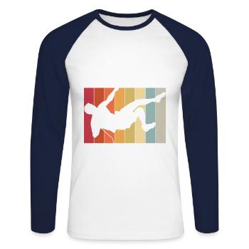 Klettern Bouldern - Unisex Baseballshirt langarm - Weiß/Navy - Vorne - Nik (191cm)